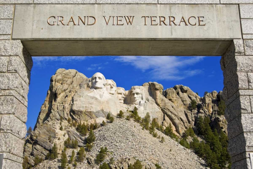 SD, Mount Rushmore framed by Grand View Terrace